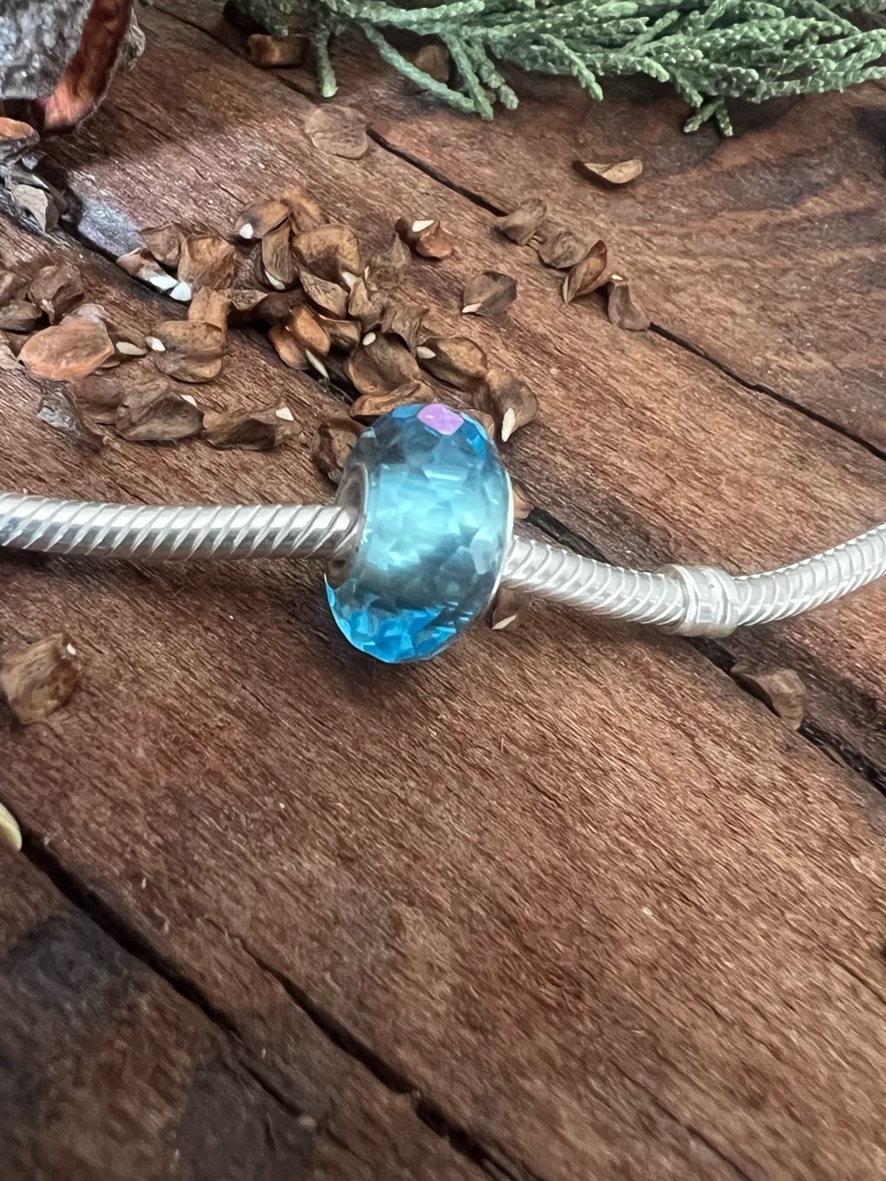 NWT Chamilia Aqua Blue Faceted Glass Charm Bead Murano Spring Denim Aqua